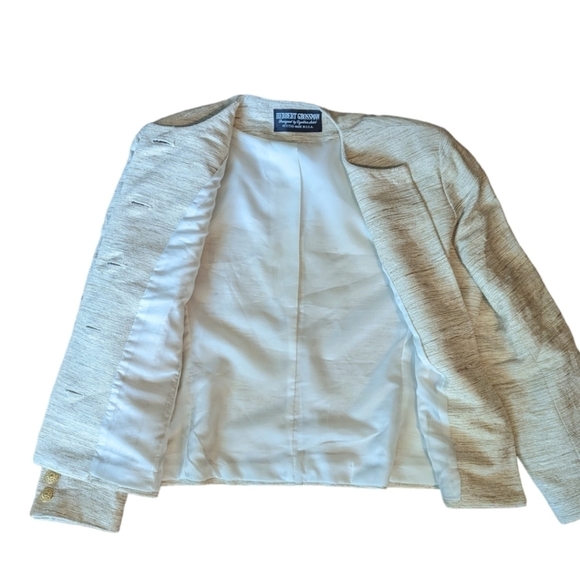 Vtg. Herbert Grossman button front neutral cream Tweed tailored blazer sz 12P - Picture 5 of 11